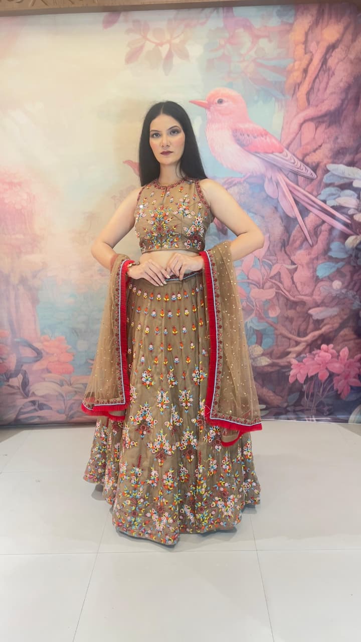 DESIGNER MULTICOLOR THREAD WORK PARTY WEAR LEHENGA CHOLI