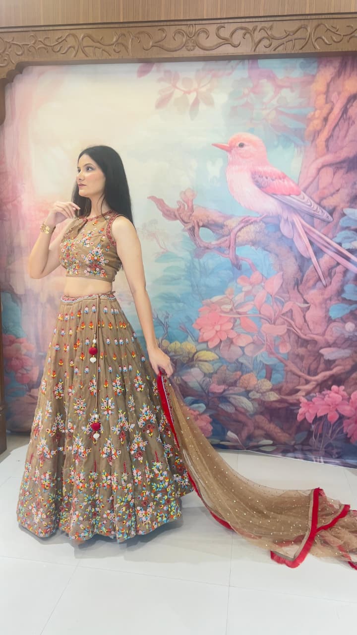 DESIGNER MULTICOLOR THREAD WORK PARTY WEAR LEHENGA CHOLI