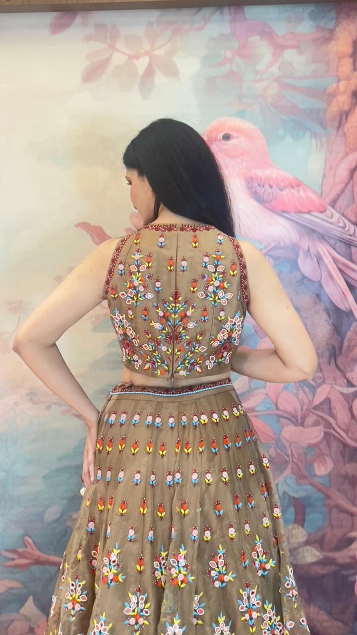 DESIGNER MULTICOLOR THREAD WORK PARTY WEAR LEHENGA CHOLI