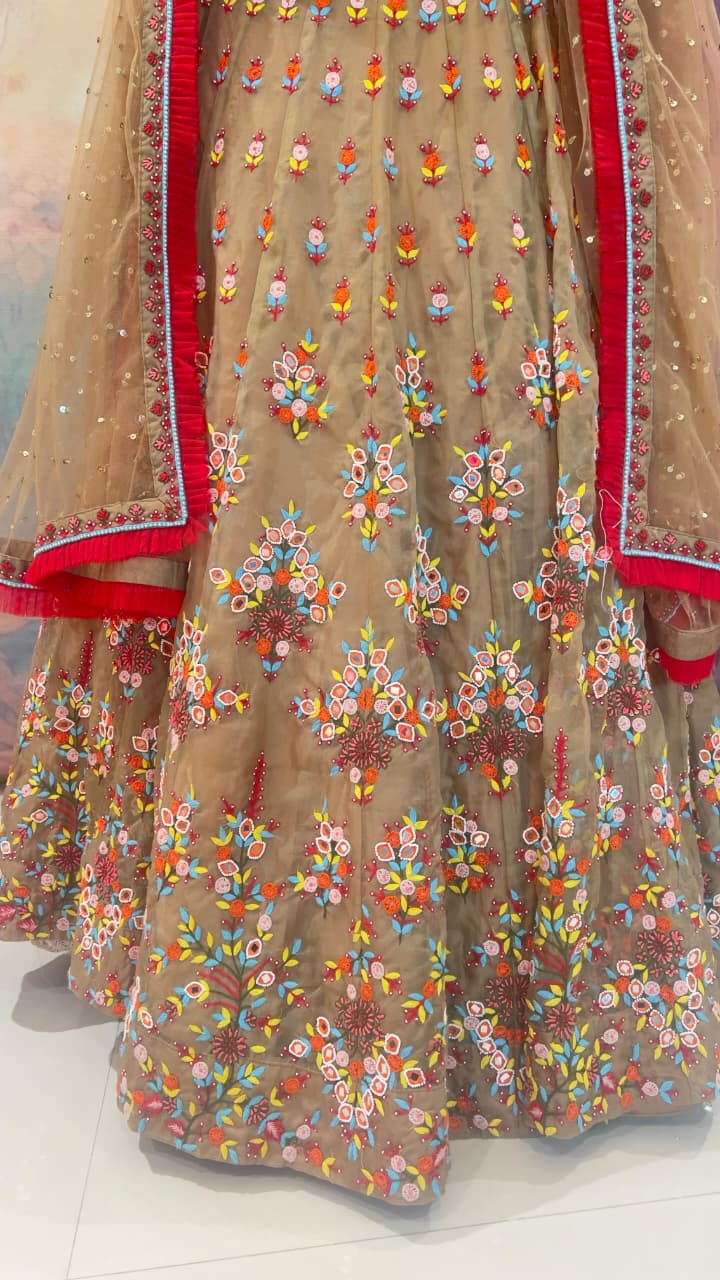 DESIGNER MULTICOLOR THREAD WORK PARTY WEAR LEHENGA CHOLI