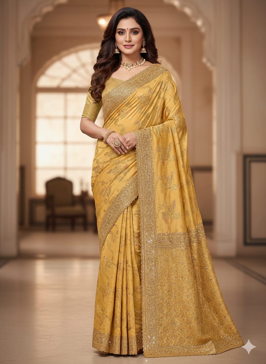HALDI,MEHENDI RECEPTION  FUNCTIONAL FESTIVE OCCASSION PARTY WEAR SAREE