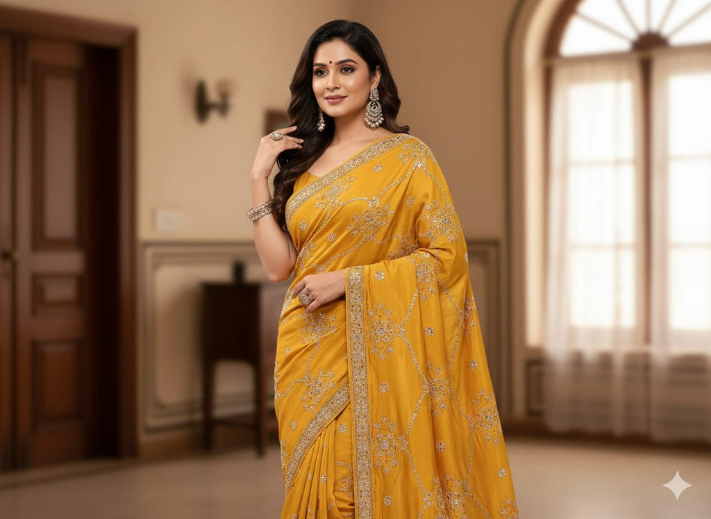 HALDI, MEHNDI FESTIVE OCCASSION PARTY WEAR SAREE