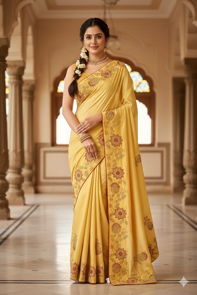 HALDI, MEHENDI EVENING PARTY WEAR DESIGNER SAREE