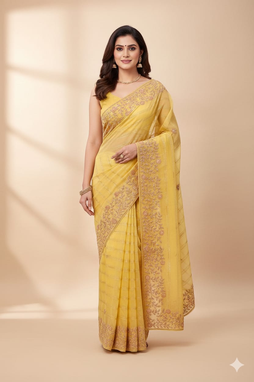 HALDI,MEHNDI SANGEET FESTIVE OCCASSION SAREE