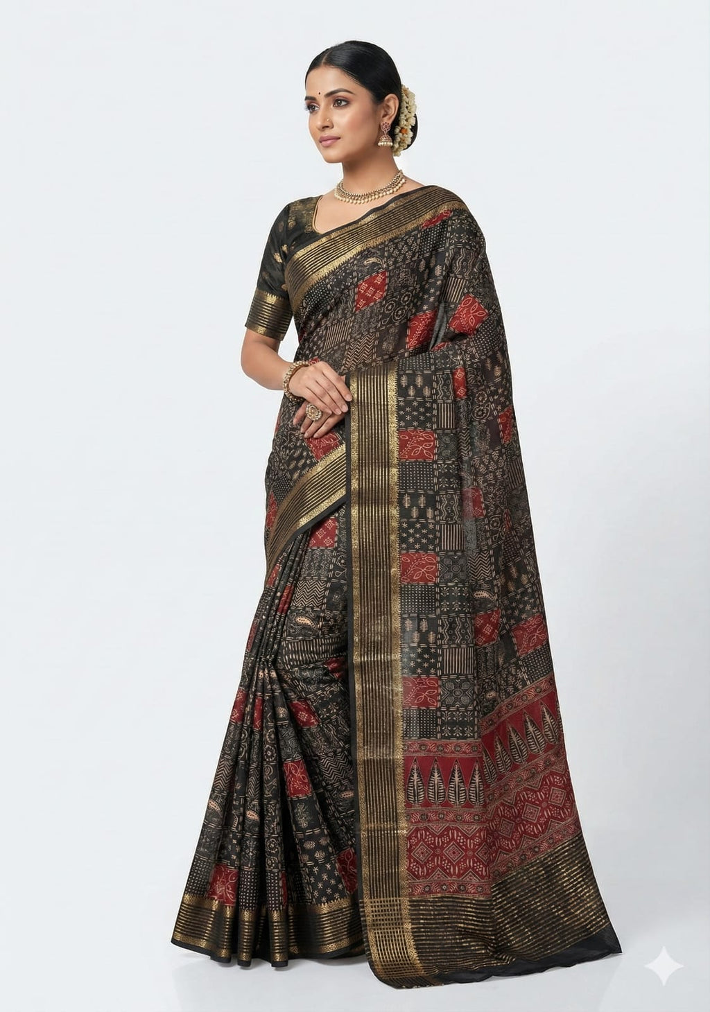 INDIAN AJRAK PRINT DESIGNER SAREE