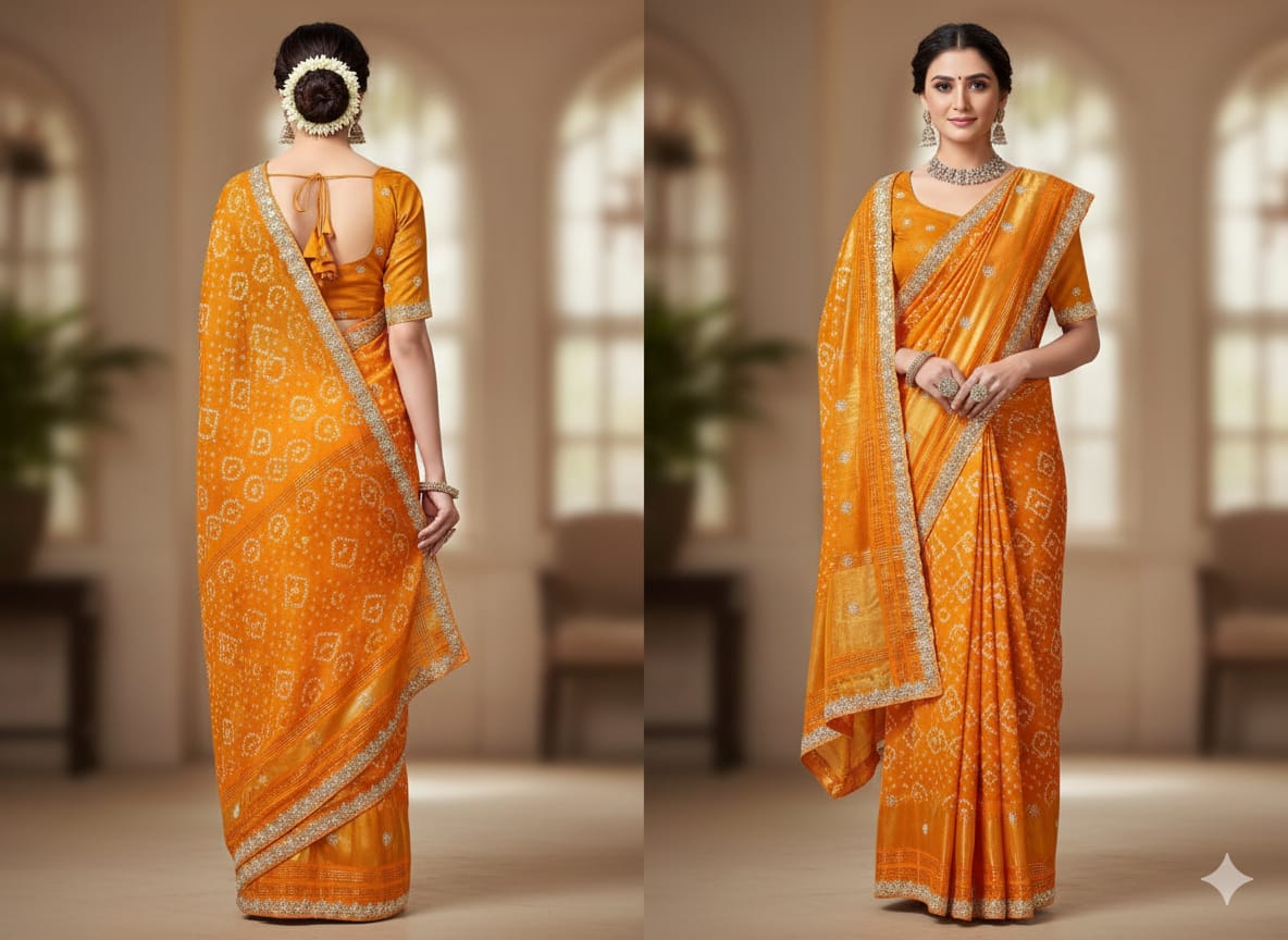 BANDANI SILK HALDI,FESTIVE OCCASSION PARTY WEAR SAREE