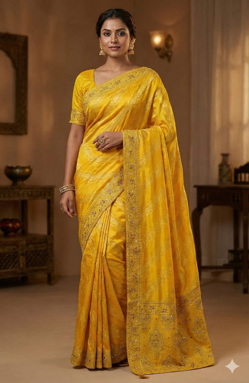 BANARSI SILK HALDI,MEHENDI SANGEET FESTIVE OCCASSION SAREE