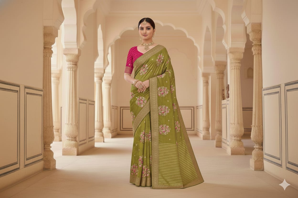 MEHENDI,TRADITIONAL FUNCTIONAL WEAR SAREE