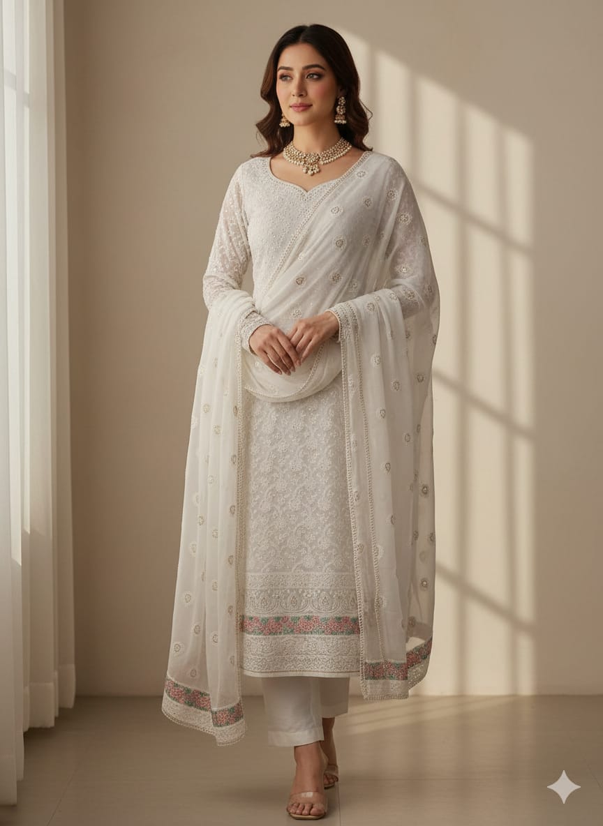 LAKHNAVI THREAD WORK DRESS MATERIAL