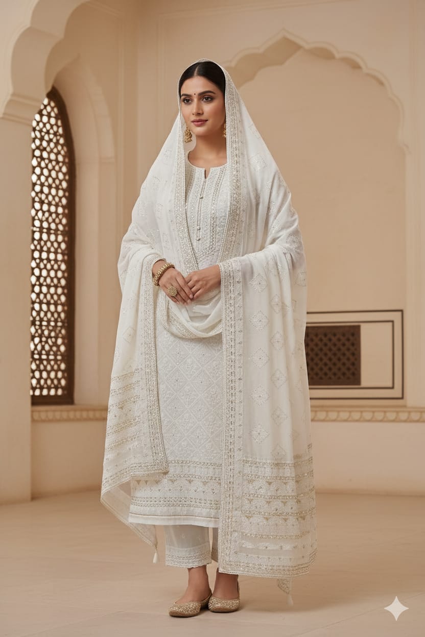 LAKHNAVI THREAD WORK DRESS  MATERIAL