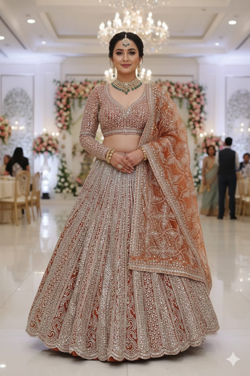 WEDDING,RECEPTION,FUNCTIONAL PARTY WEAR BRIDAL LEHENGA