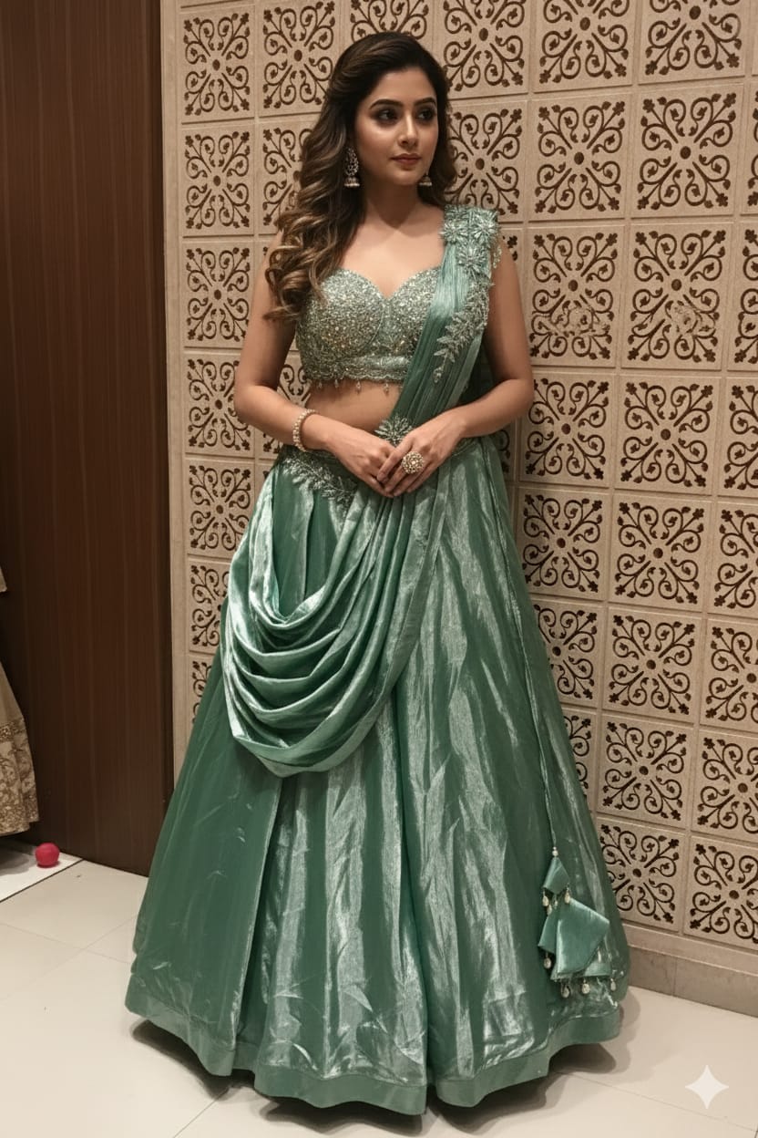 EVENING,OCCASSION, FESTIVE, ENGAGEMENT PARTY LOOK LEHENGA CHOLI