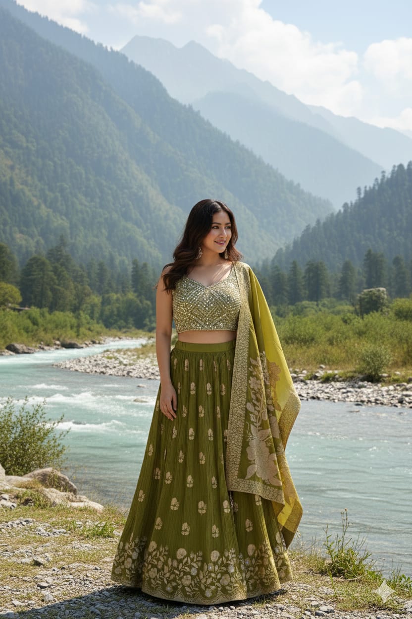 MEHENDI,FUCTIONAL FESTIVE OCCASSION PARTY WEAR LEHENGA CHOLI