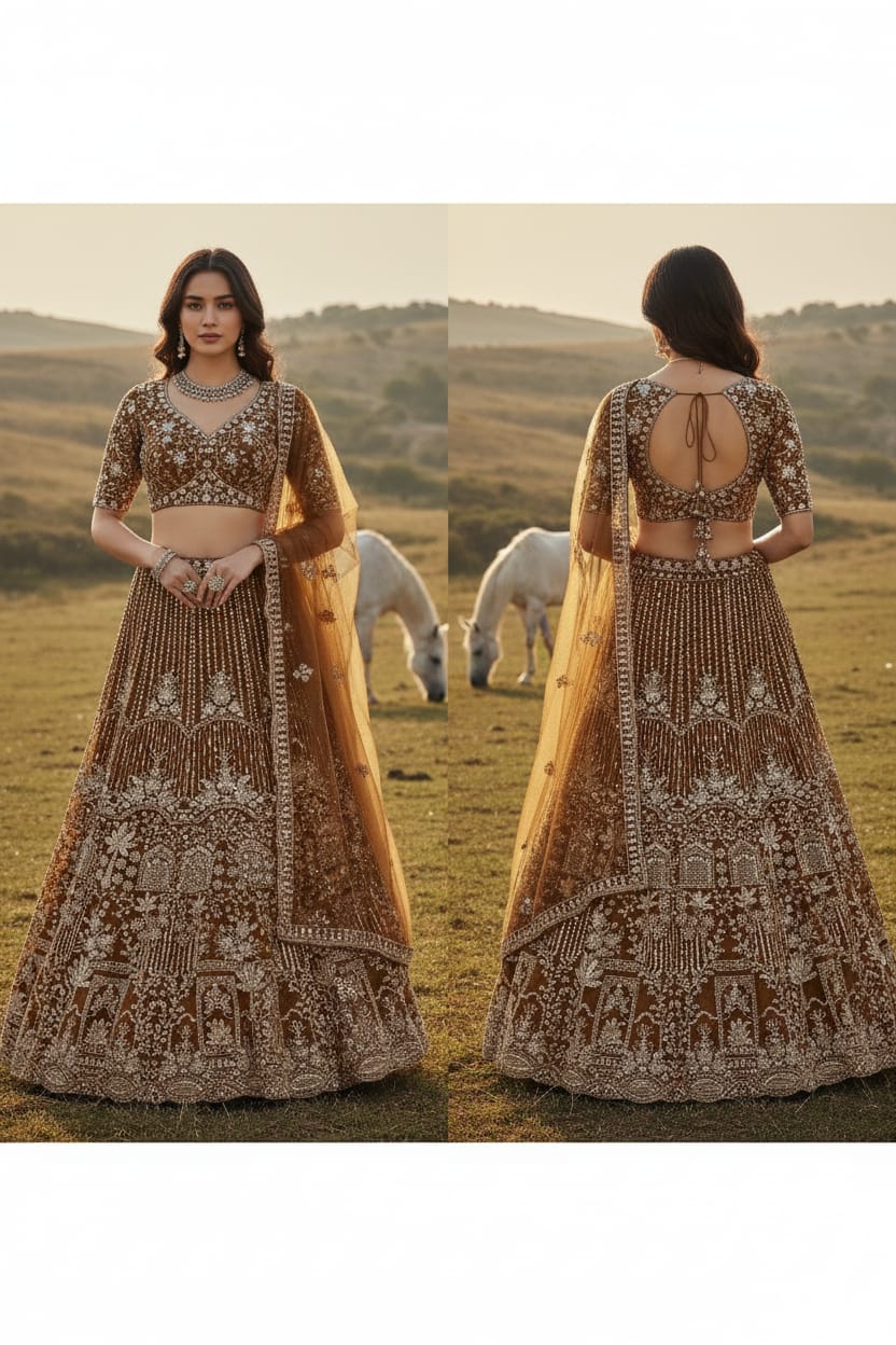 WEDDING,RECEPTION PARTY WEAR UNSTITICHED LEHENGA CHOLI