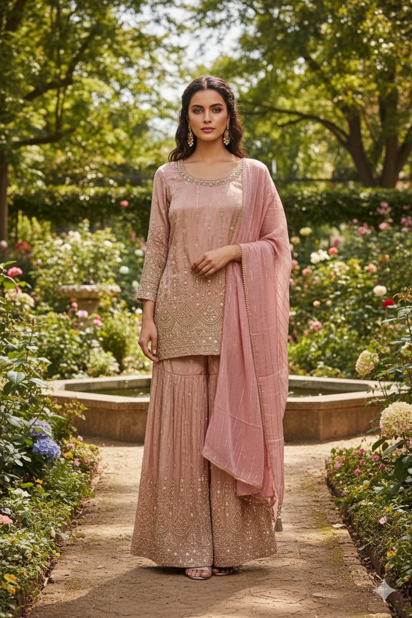 GHARARA STYLE OUTFIT, FUNCTIONAL FESTIVE OCCASSION PARTY WEAR