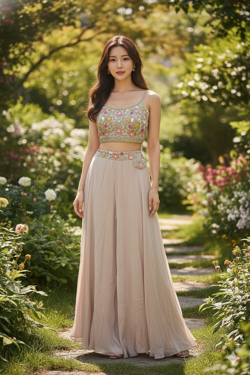 FLARE PALAZZO SET CROP TOP INDO-WESTWRN OUTFIT