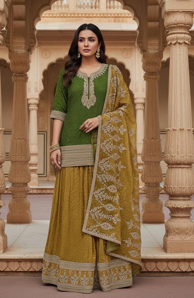 LONG TOP WITH SKIRT LEHENGA PARTY WEAR