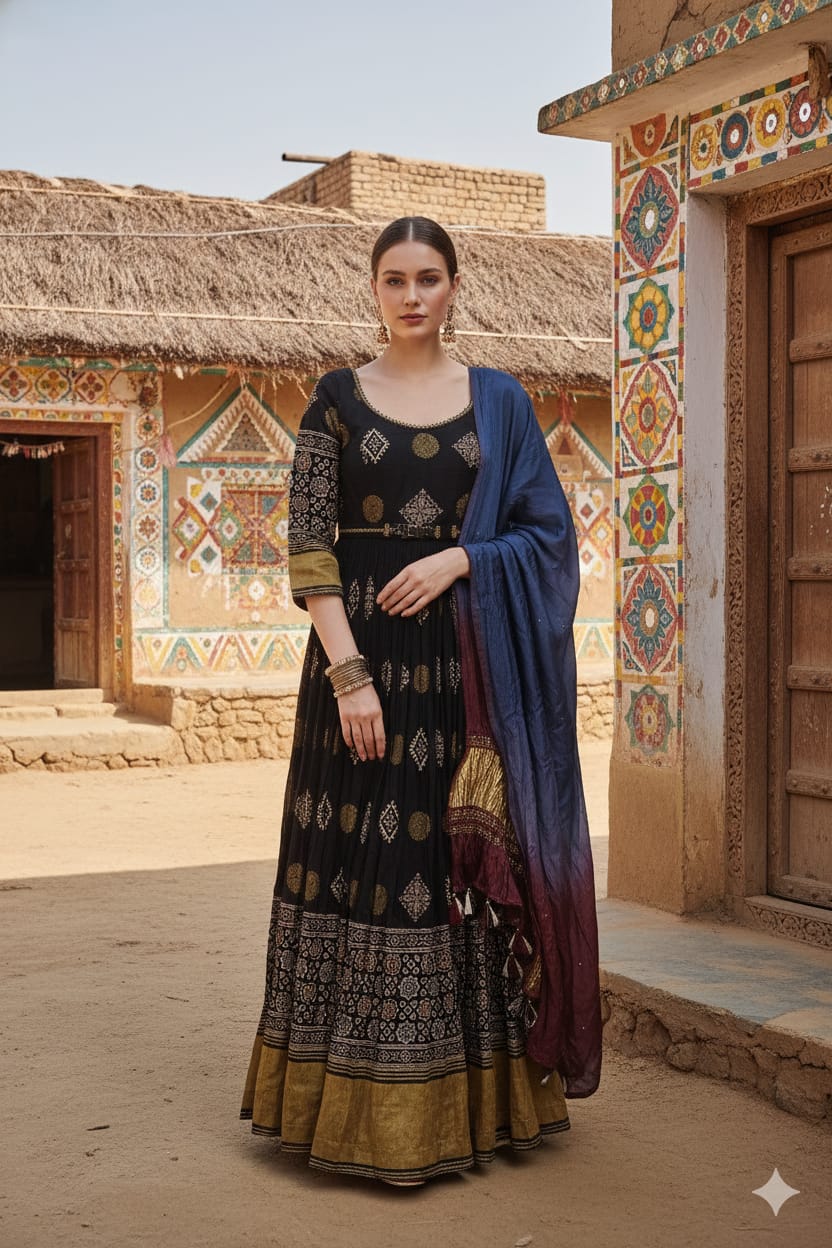 FLOOR LENGTH FUNCTIONAL PARTY WEAR OUTFIT