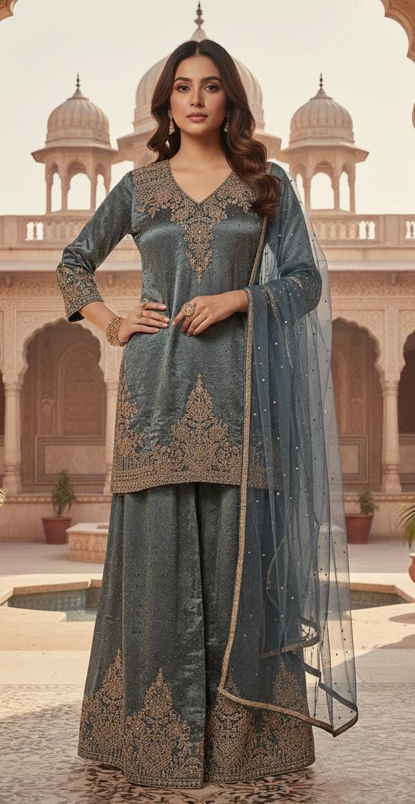 PALAZZO SET FUNCTIONAL PARTY WEAR OUTFIT