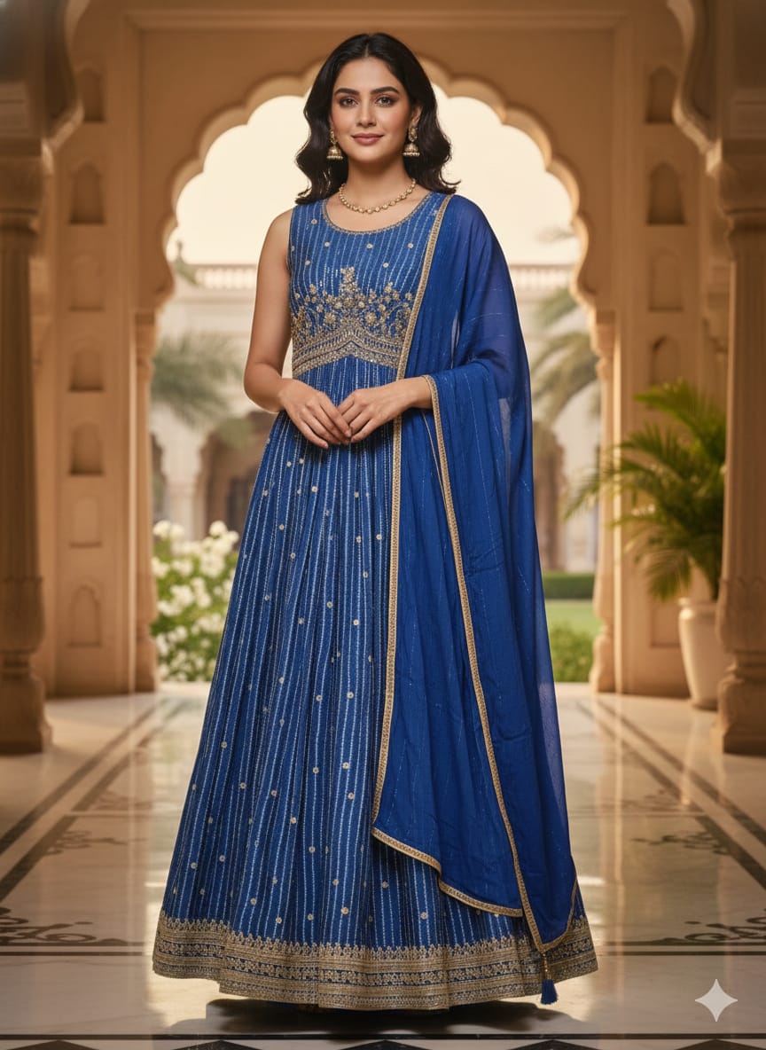FLOOR LENGTH FUNCTIONAL PARTY WEAR OUTFIT