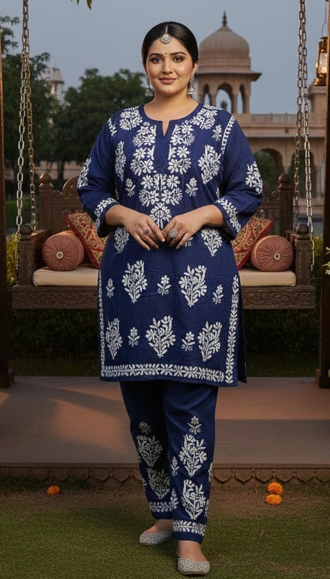 DAILY WEAR LAKNAVI KURTA SET