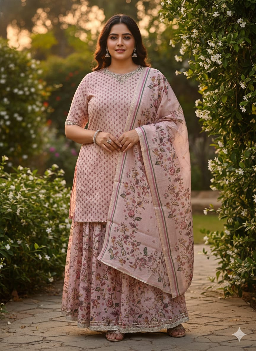 SEMI OCCASSION GHARARA STYLE KURTA SET