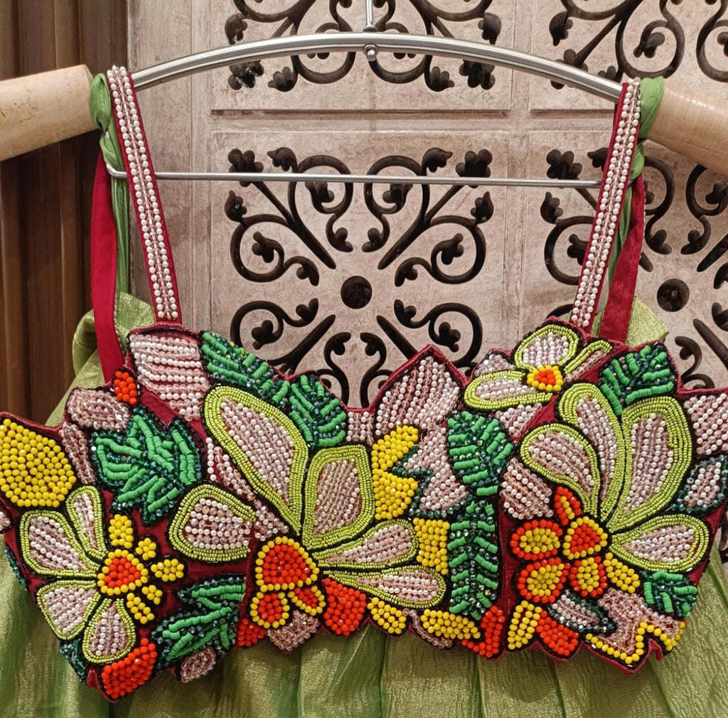 TRADITIONAL,FUNCTIONAL MIRROR WORK CORSET DESIGNER LEHENGA