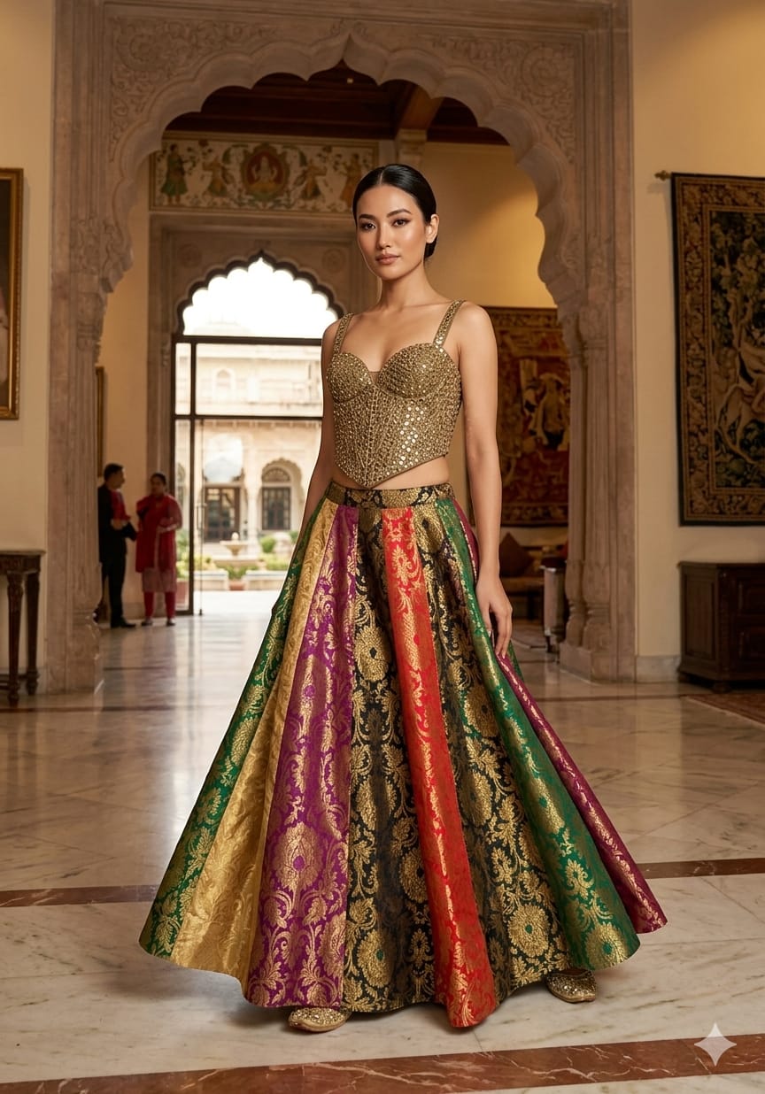 MIRROR WORK CORSET DESIGNER LEHENGA
