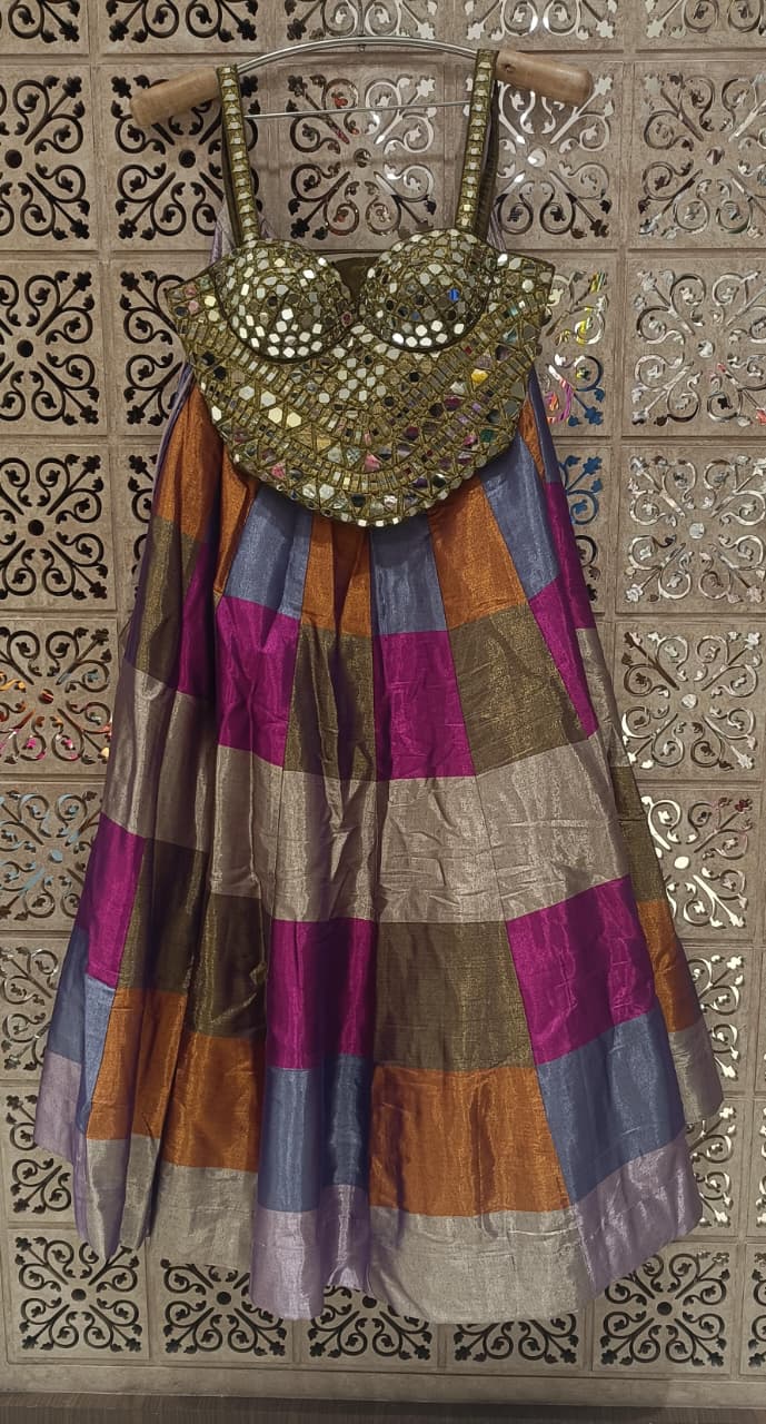 WEDDING,RECEPTION,FUNCTIONAL MIRROR CORSET DESIGNER LEHENGA