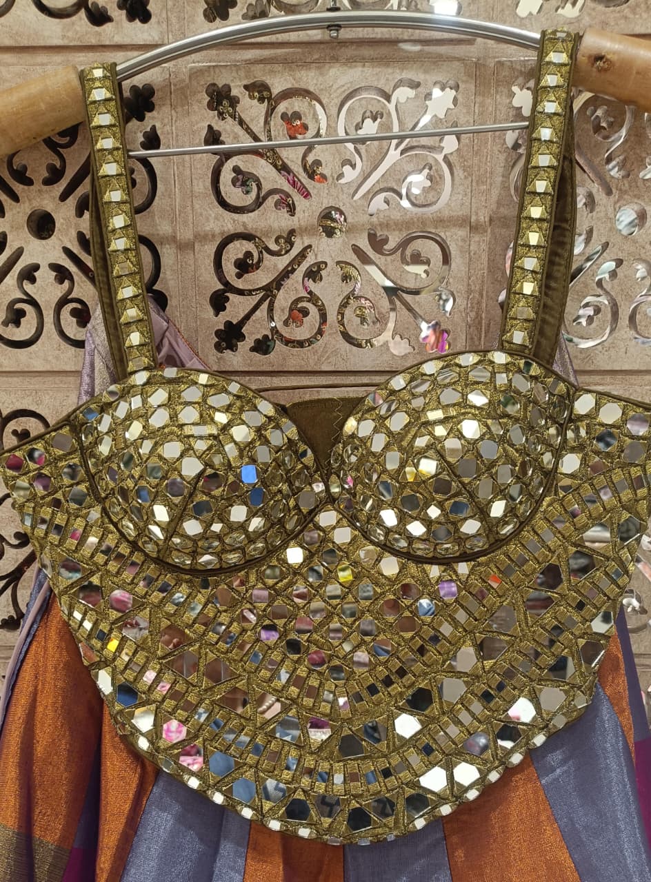 WEDDING,RECEPTION,FUNCTIONAL MIRROR CORSET DESIGNER LEHENGA