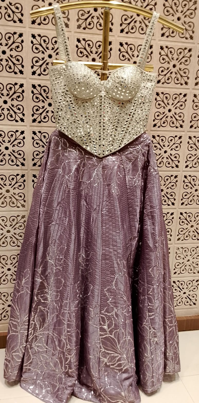 TRADITIONAL,FUNCTIONAL MIRROR WORK CORSET DESIGNER LEHENGA