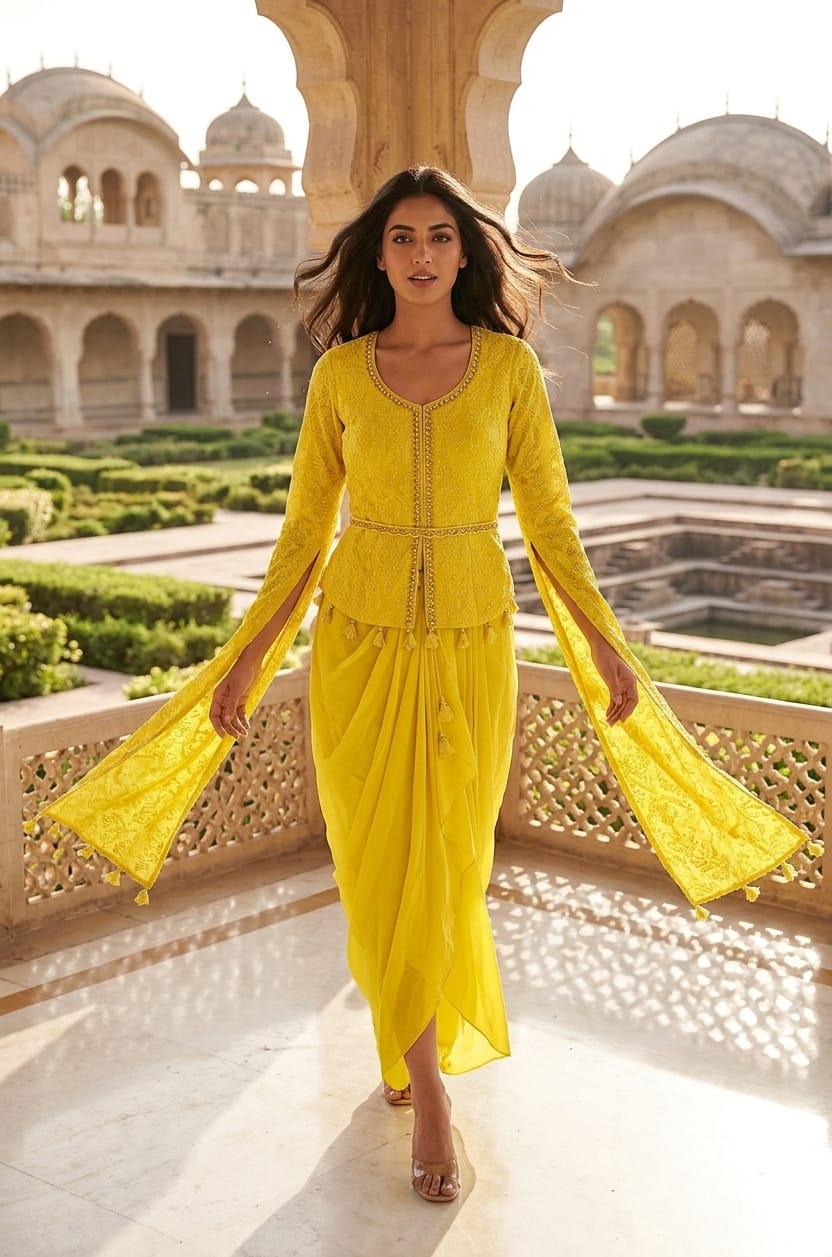 INDO-WESTERN HALDI MEHENDI PARTY WEAR OUTFIT