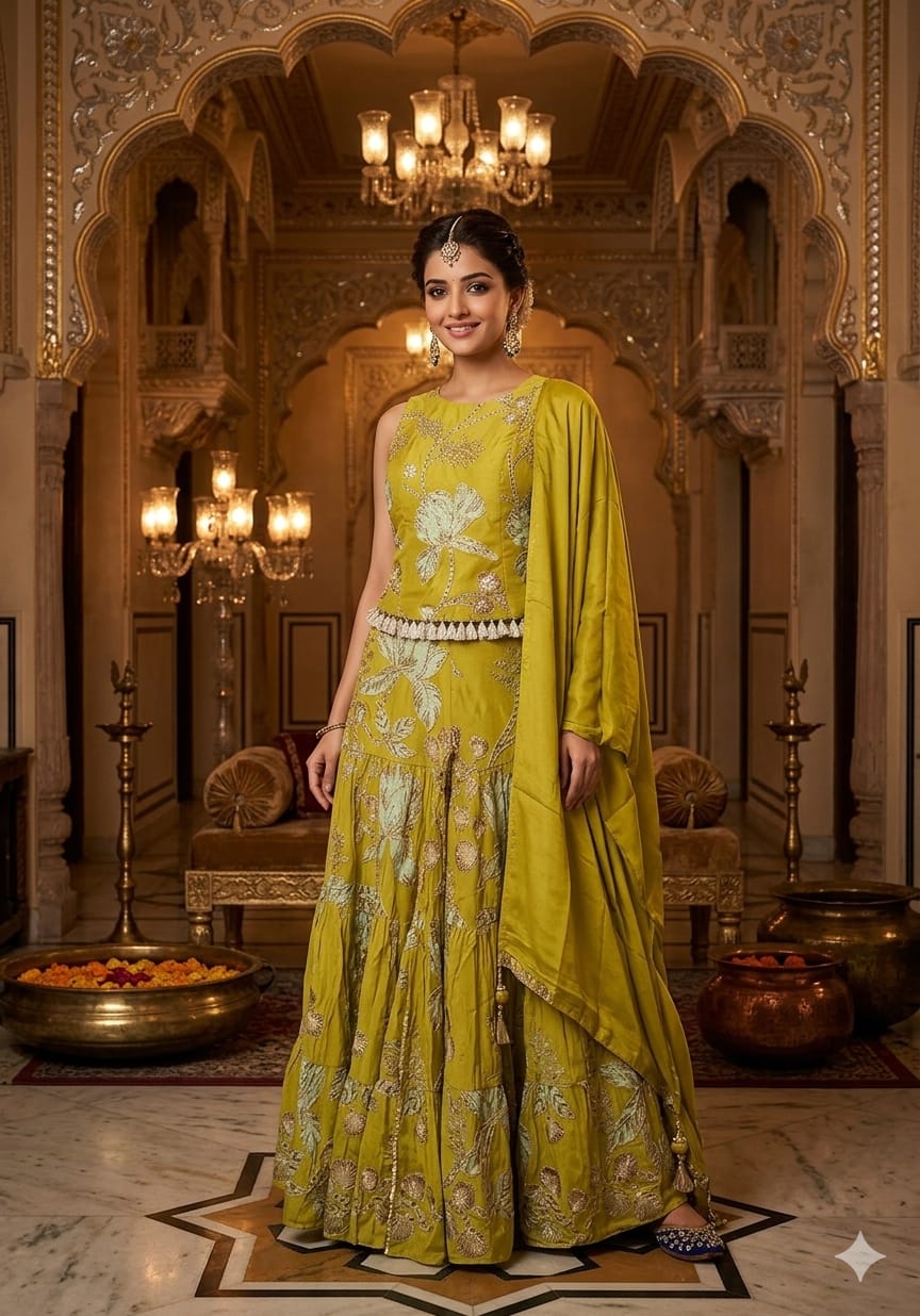 INDO-WESTERN MEHENDI HALDI FUNCTIONAL PARTY WEAR OUTFIT
