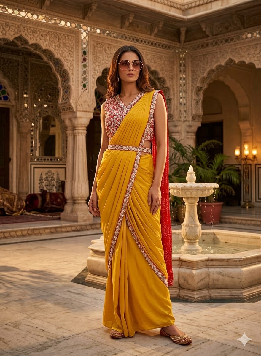 HALDI,MEHENDI FESTIVE OCCASSION PARTY WEAR SAREE