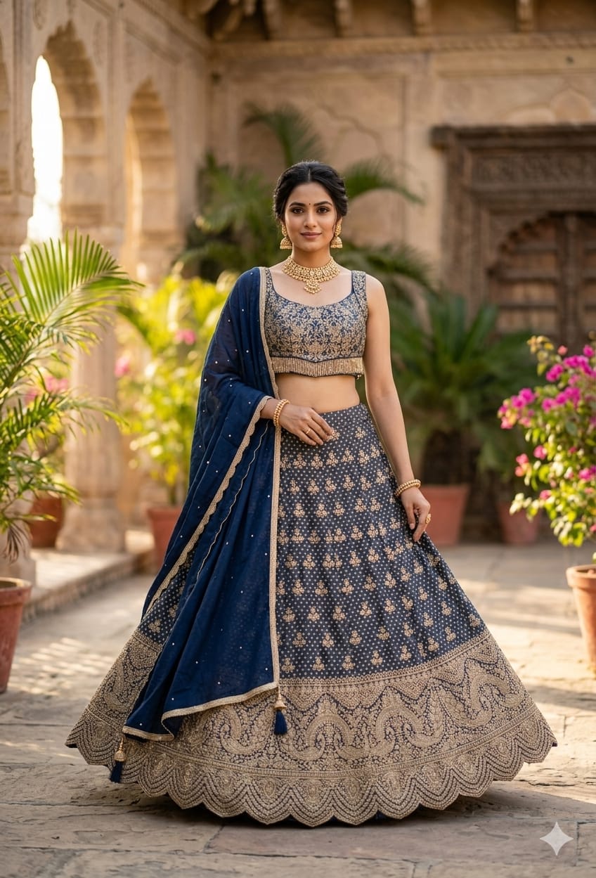 Party Wear Mehndi Sangeet Look Banarasi Lehenga Choli