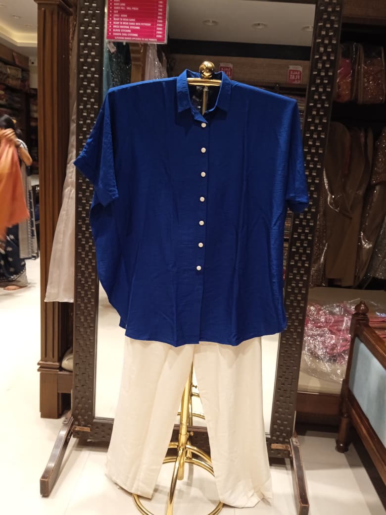 Women's Co-Ord Set, Blue Co-Ord Set, Relaxed Fit Shirt, Straight Pants, Smart Casual, Office Wear, Summer Co-Ord Set, Elegant Women's Outfit.