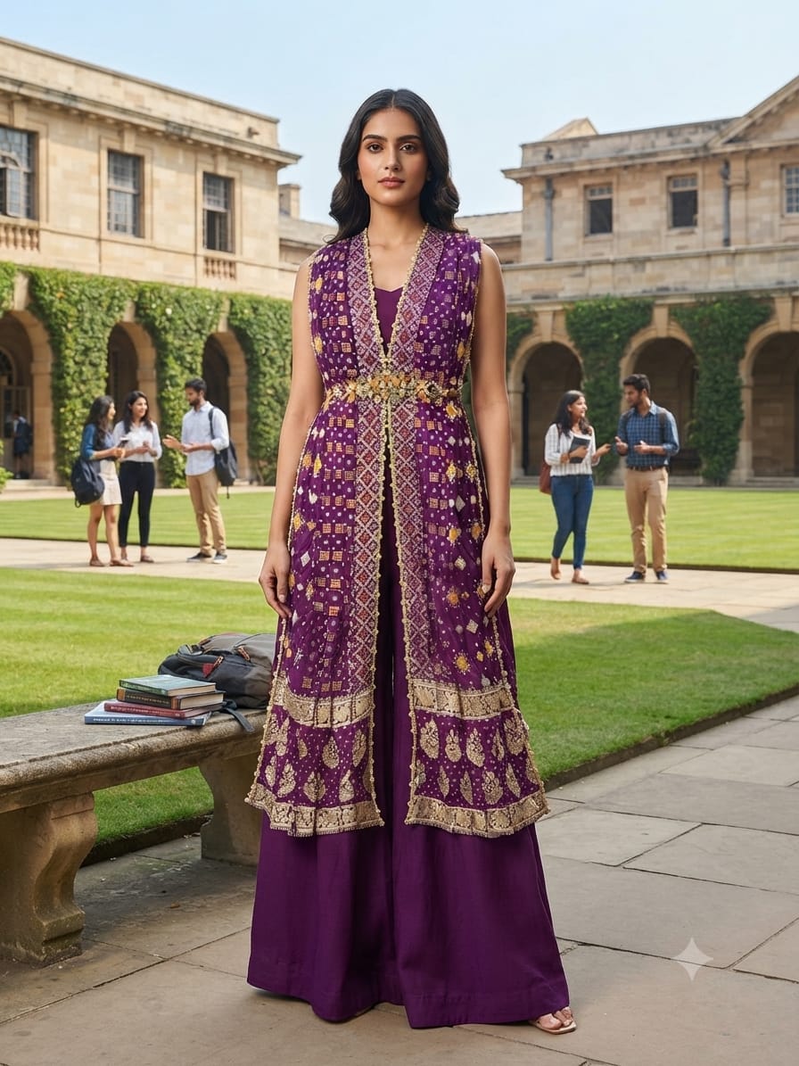 Bandhani Print Indo-Western Co-ord Set with Embellished Belt
