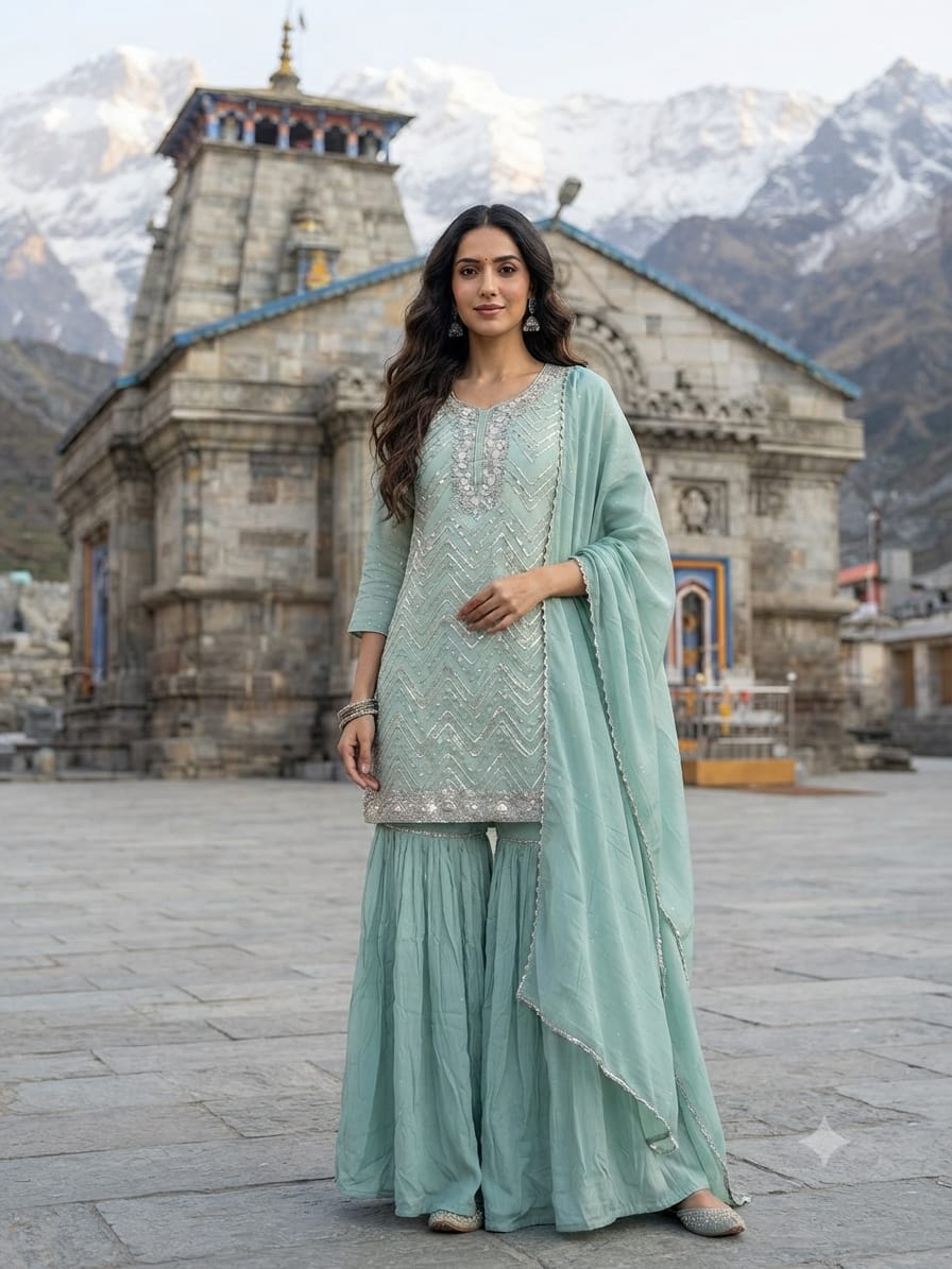 Embellished Mint Green gharara Suit Set