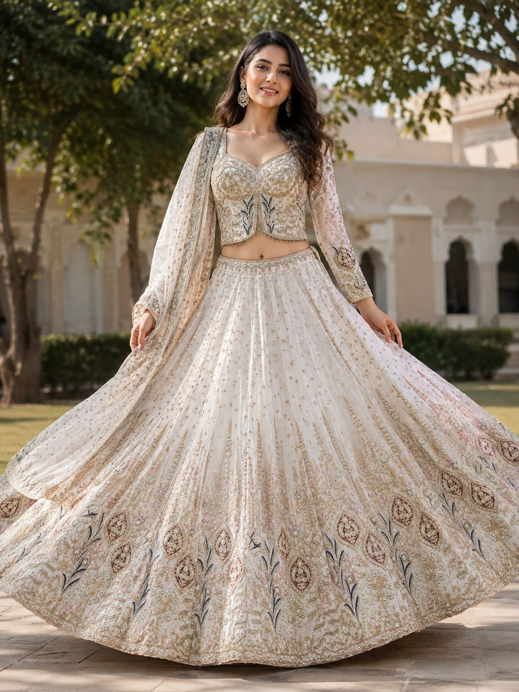 Celestial Ivory Embroidered Lehenga Set.