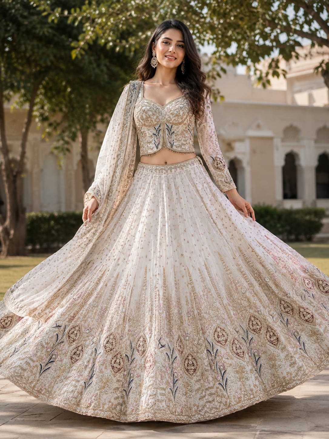 Celestial Ivory Embroidered Lehenga Set.