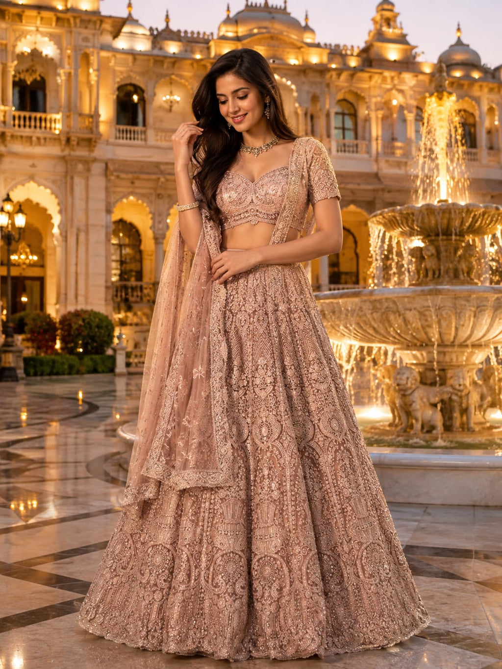 exquisite pastel peach lehenga choli