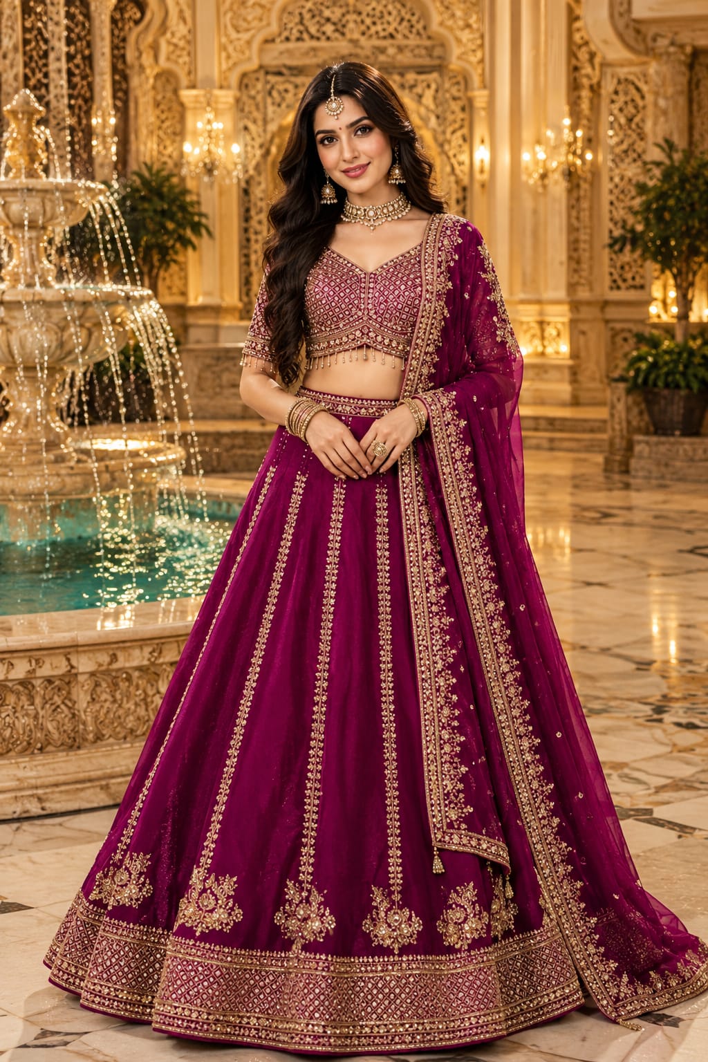Magenta Purple Embroidered Silk Lehenga Choli