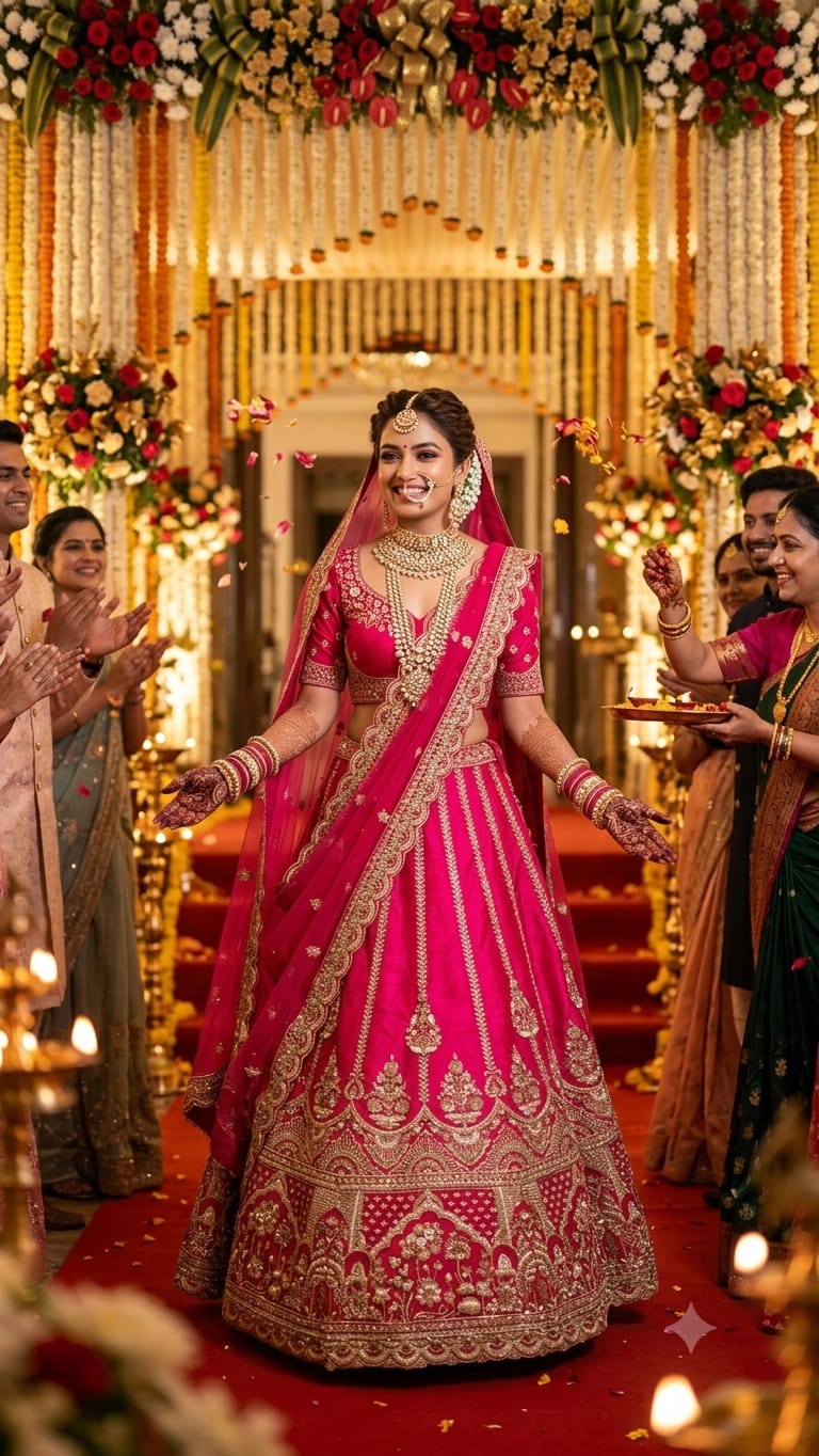 Fuchsia Pink Heavily Embroidered Unstitched Lehenga Choli.