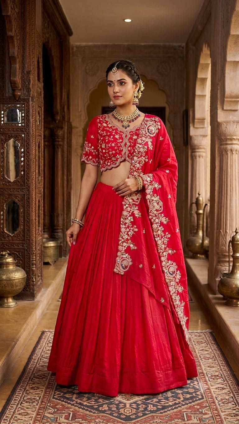 Elegant Crimson Red Bridal Lehenga Set