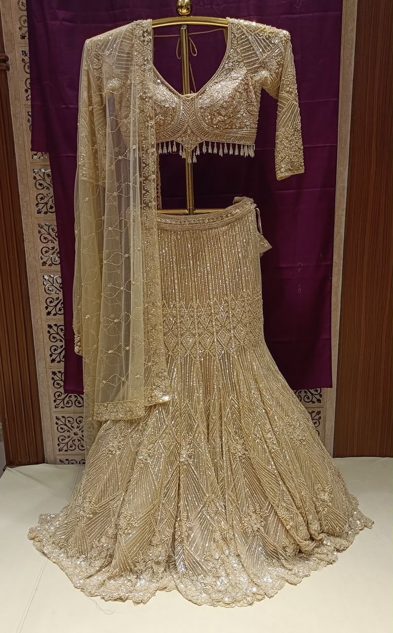 Fisch-cut Lehenga, Bridal functions, receptions, sangeet ceremonies, and grand festive occasions.