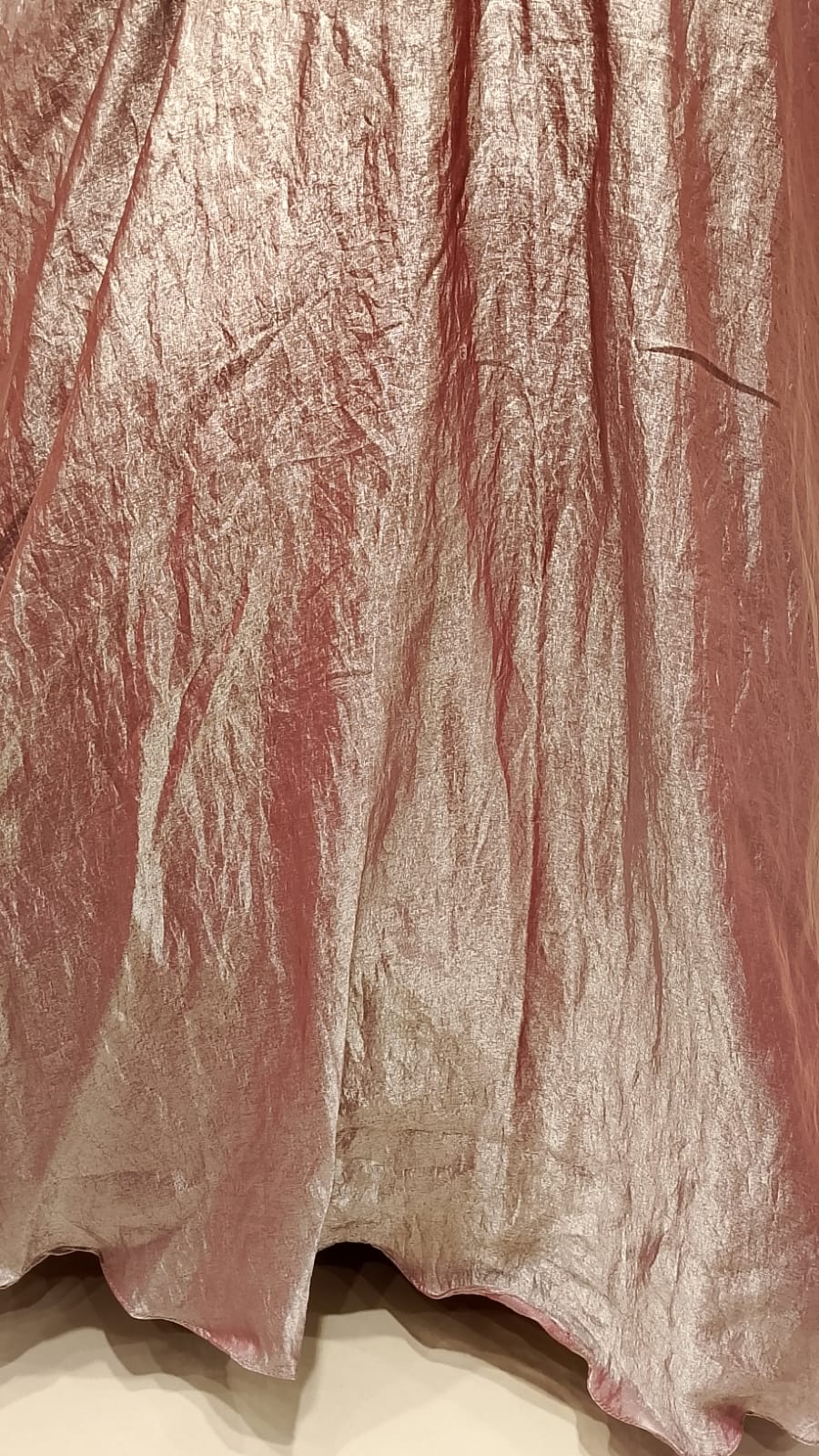 Dusty Rose Metallic Tissue Drape Gown with Hand-Embroidered Saree Pallu