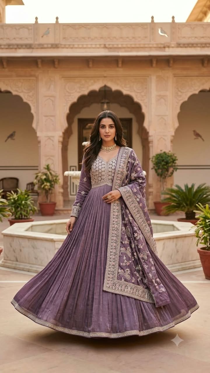 Enchanted Mauve Heavily Embroidered Pleated Anarkali Gown