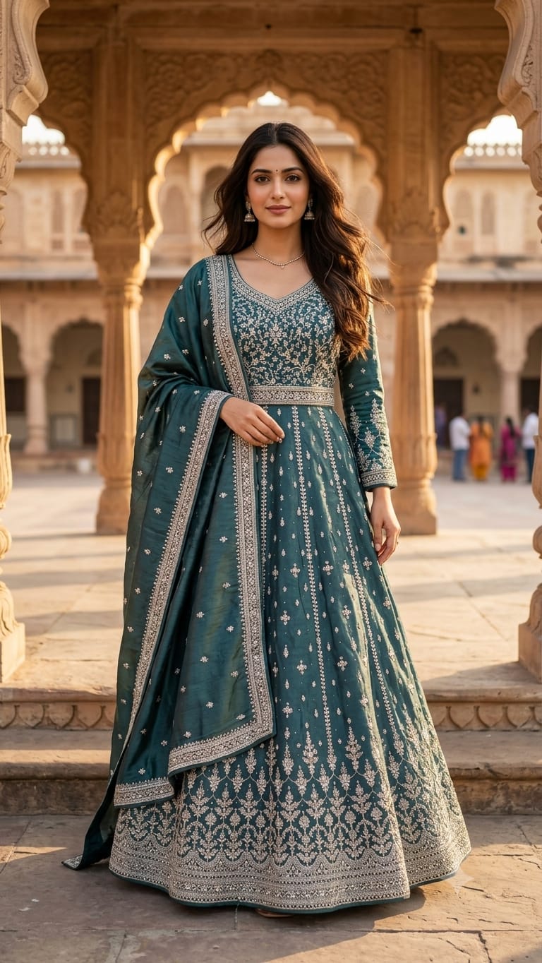 Charcoal Majesty Heavily Embroidered Kalidar Anarkali Gown