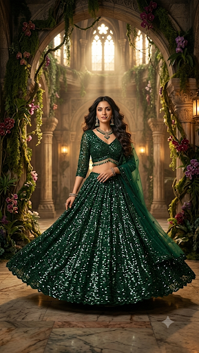 Emerald Sequin Extravaganza Lehenga Choli