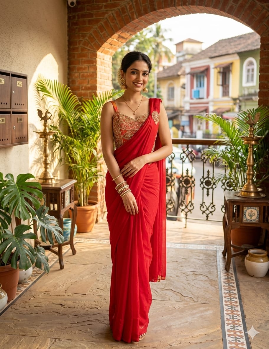 Crimson Red Ready-to-Wear Indo-Western Draped Saree